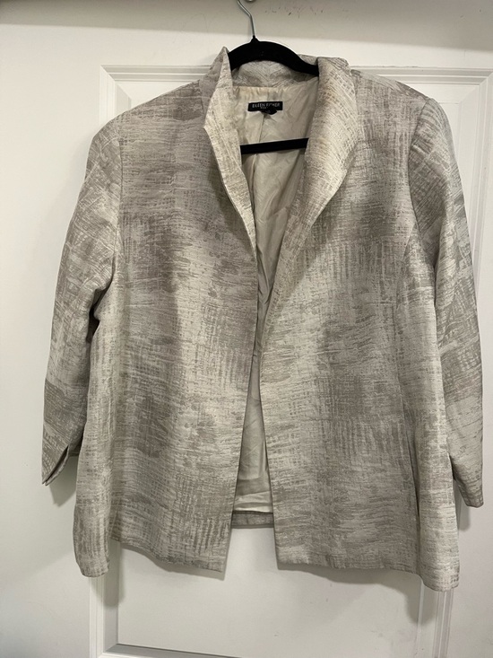 Eileen Fisher Jackets & Blazers - Eileen Fisher Textured Cream and Light Gray Open Blazer
